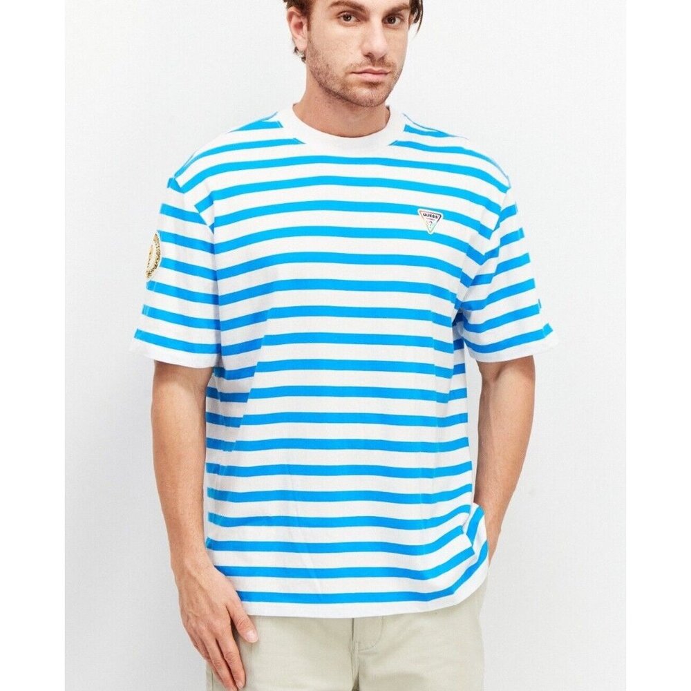 Guess Men’s Friendswithyou Stripes T-Shirt Sort Sleeves Blue/White Size L